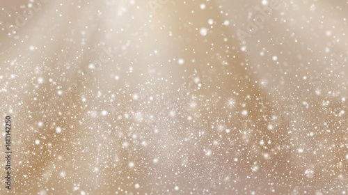 白いパーティクルとグリッター、ベージュ背景