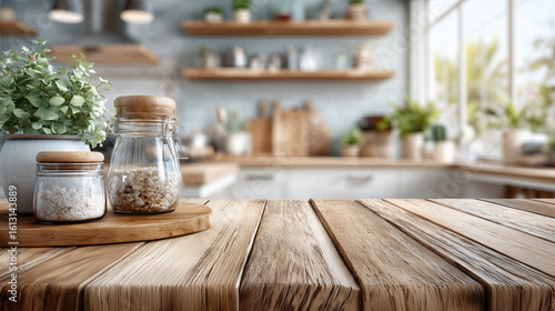 Wallpaper Mural Wooden table with ingredients and plants in a modern kitchen Torontodigital.ca