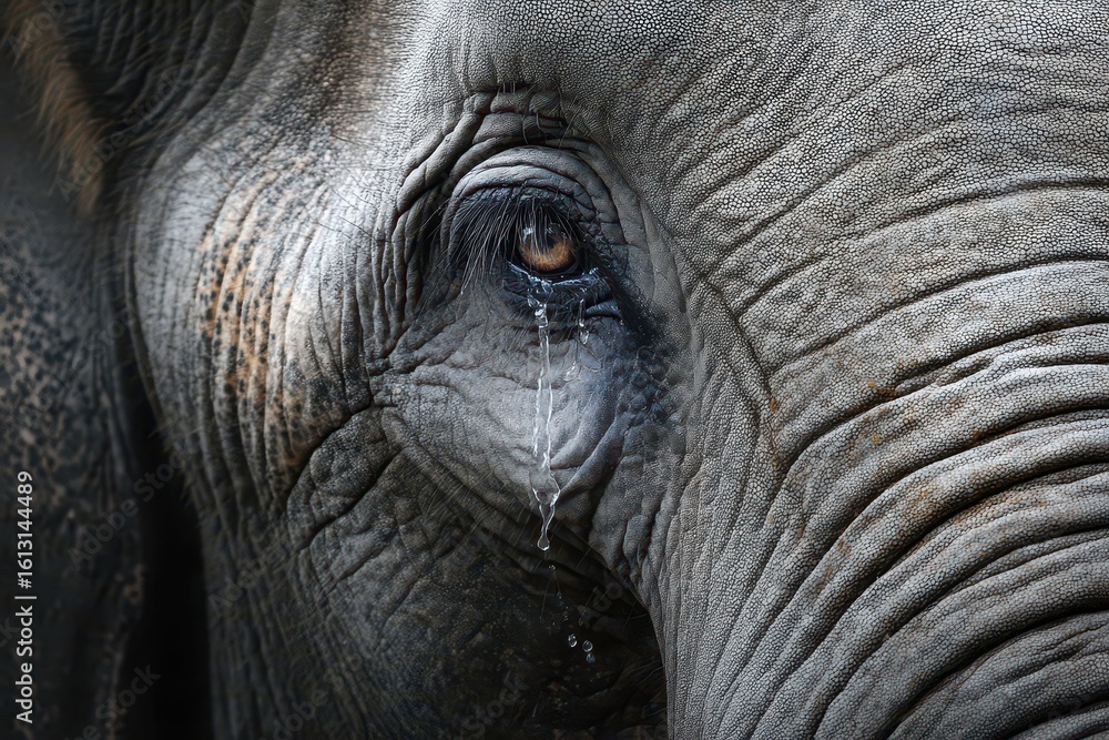 Fototapeta premium Emotional moment captured in an elephant's eye highlighting vulnerability and empathy in wildlife