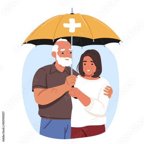 Senior retired people health insurance, medical protection for pensioner vector illustraiton