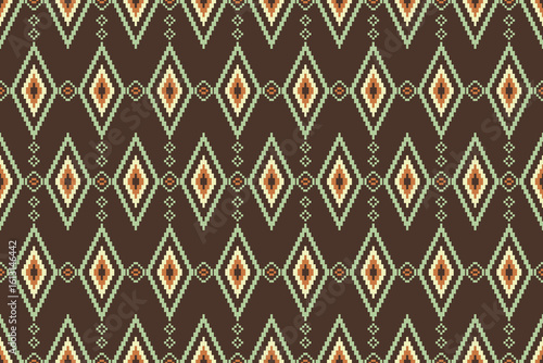 Thai Tribal Diamond Pixel Pattern – Seamless Traditional Fabric Design in Earth Tones