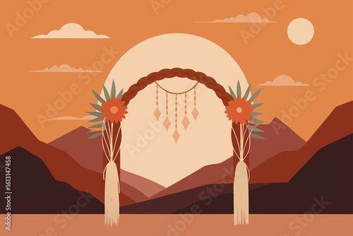 bohemian wedding arch with macram   pampas grass  