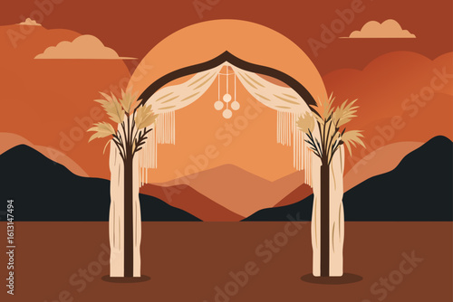 bohemian wedding arch with macram   pampas grass  