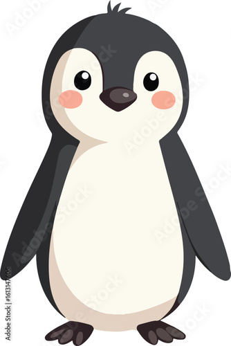 A cute, cartoon penguin stands upright, facing forward with a simple, charming design.