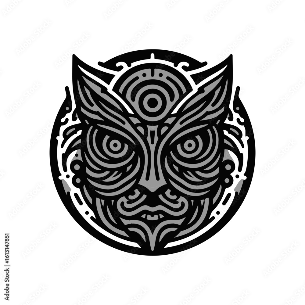 Fototapeta premium tribal mask with spiral energy, swirling outward lines