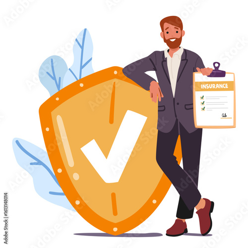Man insurance advisor offering responsibility of guaranteed protection of people lives and property