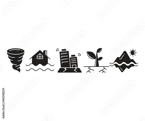 natural disasters icons set illustration