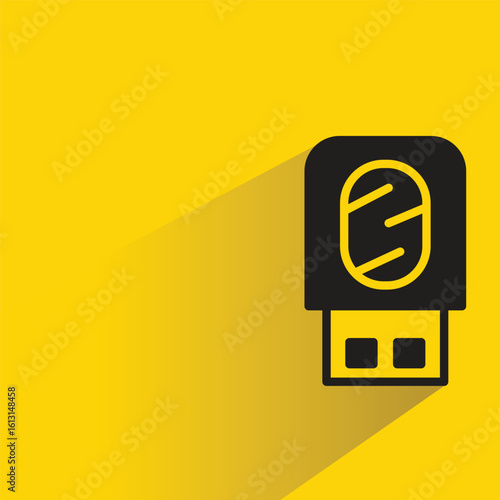 usb memory drive icon with shadow yellow background
