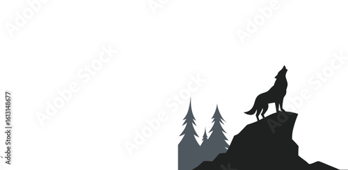 Wolf Howling Beneath Misty Forest Moon Silhouette