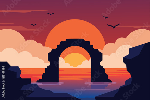 romantic arch on a cliff edge  overlooking a drama