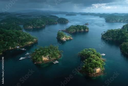 Wallpaper Mural Lush islands dot a dark teal sea, a dramatic sky overhead Torontodigital.ca