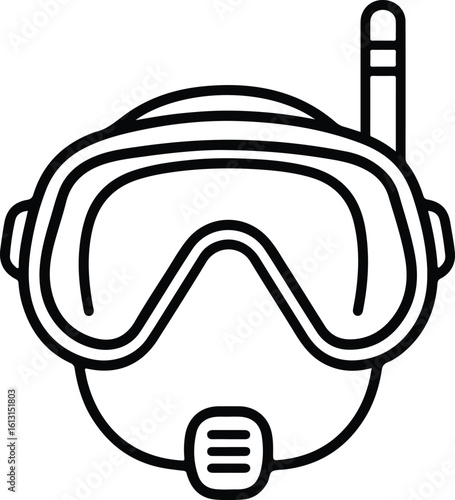 Simple black and white illustration of a diving mask with snorkel, ready for underwater exploration.