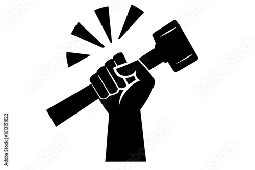 Hand holding hammer construction tool silhouette vector illustration