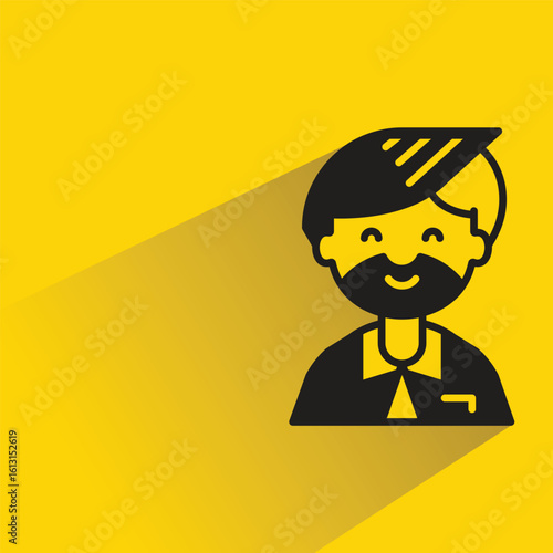 beard man avatar with shadow yellow background