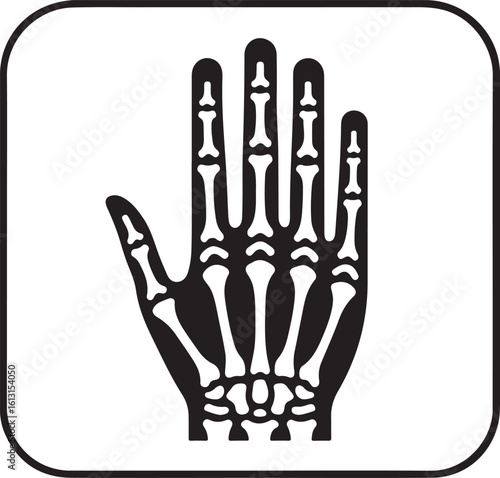 Black skeleton hand bones white outline vector