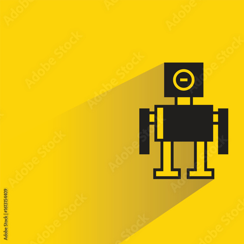 robot character icon with shadow on yellow background