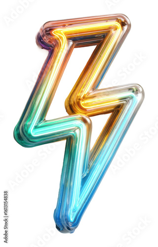 Dynamic lightning bolt neon urban street digital graphic vibrant colors isolated on transparent background, png