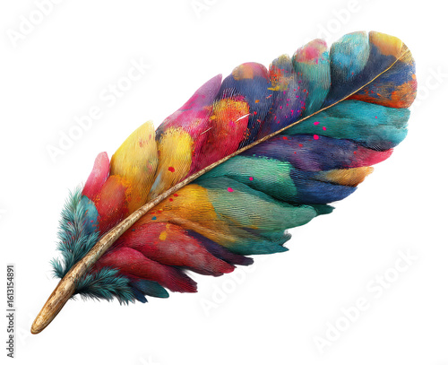 Vibrant feather display creative digital colorful design isolated on transparent background, png