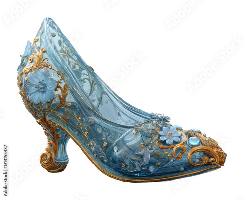 Elegant glass slipper showcasing floral design enchanted decorative isolated on transparent background, png