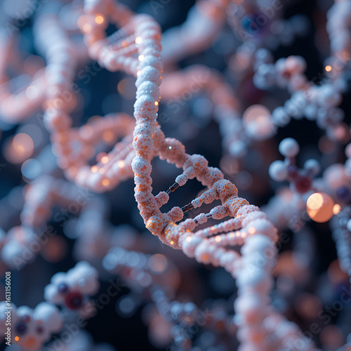 Close-up of genetic sequencing and molecular models in biomedical research, highlighting their significance in understanding genetics and creating innovative drug therapies. , Minimalism Clean and