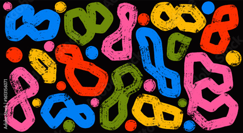 Hand drawn grunge elements, bold colorful squiggles, spirals, looped lines, infinity shapes, figure eights. Brush style swirls and vector scribbles for collage art and creative design. Trend vector.