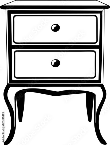 Classic wooden nightstand with two drawers elegant bedroom furniture, vintage style, home interior decor, storage solution