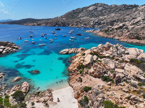 Fototapeta Naklejka Na Ścianę i Meble -  island caprera. cala coticcio. sardinia, italy. beaches of sardinia. incredible colors and views. drone view. view from above. drone view of sardinia. high resolution photo.