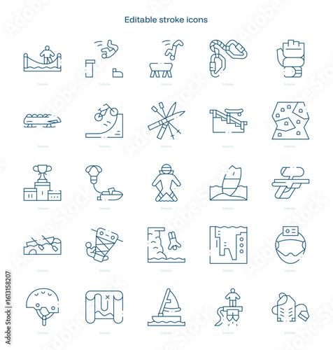 Extreme Sports stroke icon. Extreme Sports line icon set. editable stroke icon pack