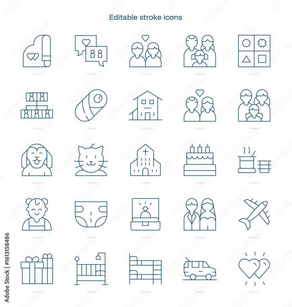 Family stroke icon. Family line icon set. editable stroke icon pack