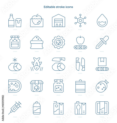Food Processing stroke icon. Food Processing line icon set. editable stroke icon pack