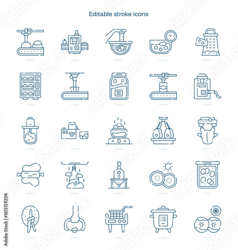 Food Processing stroke icon. Food Processing line icon set. editable stroke icon pack