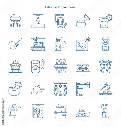 Food Processing stroke icon. Food Processing line icon set. editable stroke icon pack