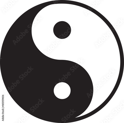 Yin-Yang shape in silhouette image white backgrpound.