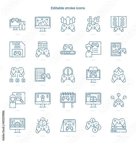 Games stroke icon. Games line icon set. editable stroke icon pack