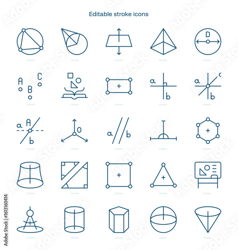 Geometry stroke icon. Geometry line icon set. editable stroke icon pack