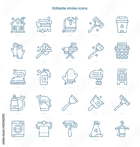 Housekeeping stroke icon. Housekeeping line icon set. editable stroke icon pack