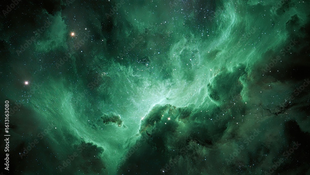 Fototapeta premium Deep space nebula, vibrant emerald green hues