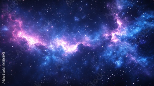 Vibrant cosmic nebula with swirling pink and blue hues amidst a starry expanse