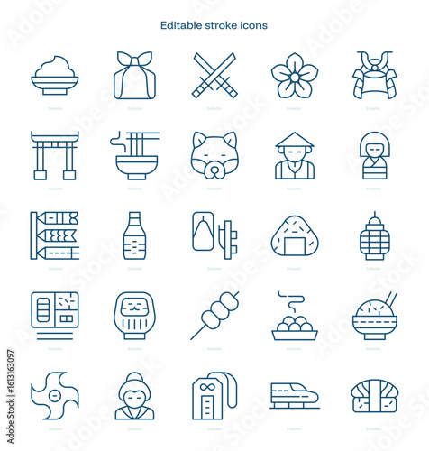 Photography Japan stroke icon. Japan line icon set. editable stroke icon pack
