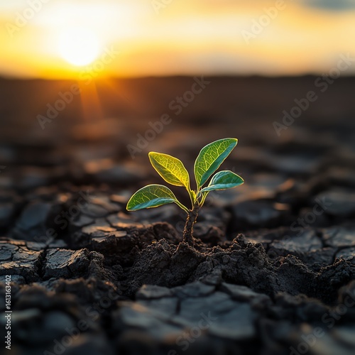 A nourishing dry land sparks growth and renewal symbolizing sustainability and opportunity in challenging environments   high resolution   for isolate image