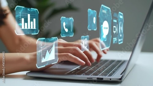 Businessman use artificial intelligence AI technology for enhanced work efficiency data analysis and efficient tools, Unlocking work potential with AI solutions chatbot help solve work problems