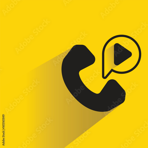 video phone call icon with shadow on yellow background