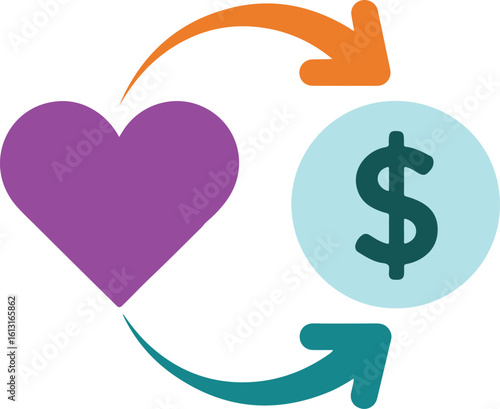 Heart and Dollar Sign with Arrows in a Circular Flow