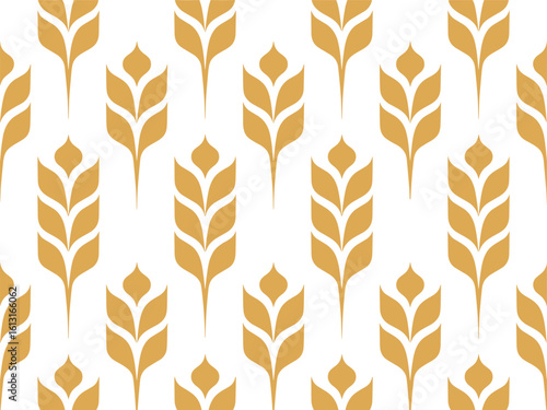 Wheat ear pattern in gold on white background grain