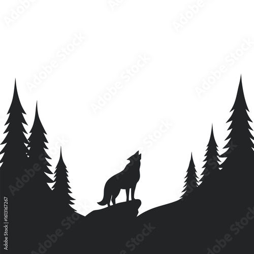 Wolf Howling Through Moonlit Mist Veil Silhouette