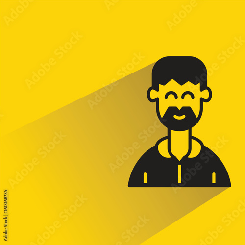 beard man character with shadow on yellow background