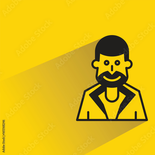 beard man character with shadow on yellow background