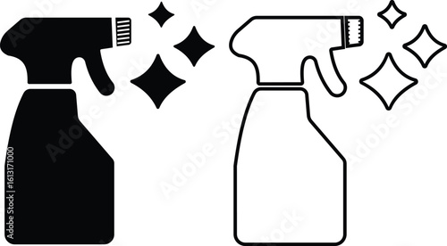 Cleaning icon set, black vector group of hygiene, sanitizing and housekeeping tools in flat and line style, cleaning equipment collection, disinfect, mop, wipe symbols