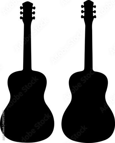 Pair of Acoustic Guitar Silhouettes: Classic Stringed Musical Instrument Vector Graphic