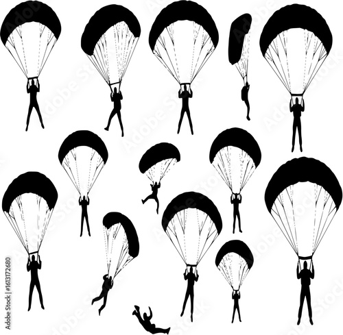 Skydiving and Paragliding Silhouettes – Extreme Sports Parachute Vector Set
